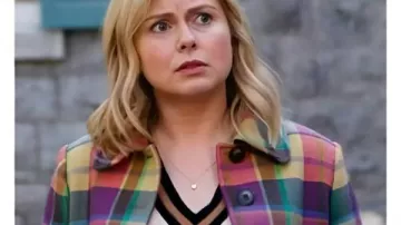 Ghosts S05 Rose McIver Colorful Plaid Jacket worn by Samantha Arondekar (Rose McIver) in Ghosts (S05)