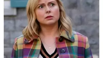 Ghosts S05 Rose McIver Colorful Plaid Jacket worn by Samantha Arondekar (Rose McIver) in Ghosts (S05)