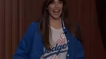 Jimmy Kimmel Live Elizabeth Olsen White Dodgers Shirt worn by (Elizabeth Olsen) in Jimmy Kimmel Live!