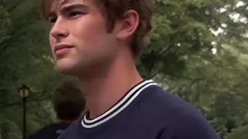 Chace Crawford Gossip Girl 2025 Navy Blue Crewneck Sweater worn by Nate Archibald (Chace Crawford) in Gossip Girl (S06)