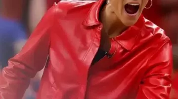 Red Leather Jacket worn by Stephanie White in WNBA Playoffs Semi-Final 2025