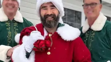 Jason Kelce NFL Santa Claus Coat in Philadelphia Eagles' Jason Kelce surprises as Santa on ESPN MNF, wowing brother Travis ???????? #NFL #ESPN