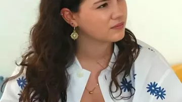 Malice 2025 April Tanner White Floral Shirt (Teddie Allen) as seen in Malice (S01)