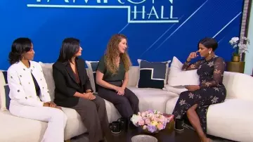 Philipp Plein Studded Quilted Bomber Jacket worn by Renee Smith as seen in Tamron Hall Show on November 13, 2025