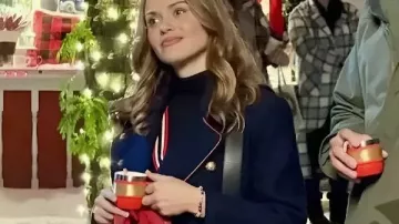 A Bills Love Story 2025 Holland Roden Blue Coat worn by Morgan Quinn (Holland Roden) as seen in Holiday Touchdown: A Bills Love Story
