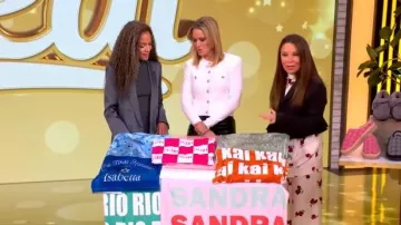 Khaite Mindy Printed Twill Wide-leg Pants worn by Gretta Monahan as seen in The View on  November 14, 2025