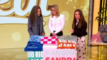 Khaite Mindy Printed Twill Wide-leg Pants worn by Gretta Monahan as seen in The View on  November 14, 2025