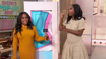 Natori Sparkle Tweed Short Sleeve Flounce Dress worn by Makho Ndlovu as seen in Sherri on November 12, 2025