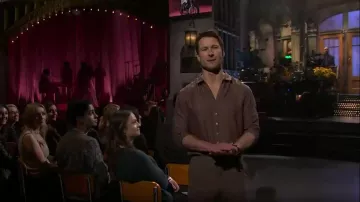 John Varvatos Bucks Button Up Shirt worn by Glen Powell as seen in Saturday Night Live (S51E06)