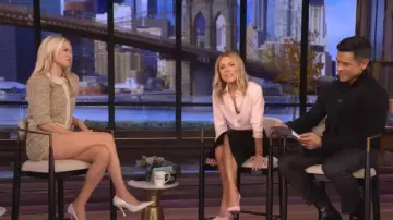 Contessa Mills Blair Whimsical Feminine Lambskin-Trim Cardigan worn by Ali Larter as seen in LIVE with Kelly and Mark on November 10, 2025