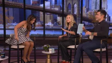 Naked Wardrobe Houndstooth Check Tweed Strapless Minidress worn by Jen Affleck as seen in LIVE with Kelly and Mark on November 12, 2025