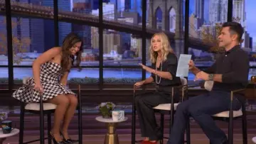 Naked Wardrobe Houndstooth Check Tweed Strapless Minidress worn by Jen Affleck as seen in LIVE with Kelly and Mark on November 12, 2025