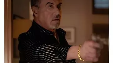 Tulsa King S03 Sylvester Stallone Striped Silk Shirt worn by Dwight 'The General' Manfredi (Sylvester Stallone) in Tulsa King (S03)