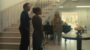 Zara TRF Mid Rise Rhinestone Jeans Beaded Denim Straight Leg Blue worn by Grace Gibbons (Imogen Faires) as seen in Wild Cherry (S01E03)