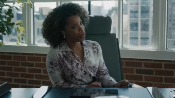 Lafayette 148 New York Scottie Spotted Glaze Print Silk Shirt worn by Kaya Blanke (Carra Patterson) as seen in Elsbeth (S03E06)