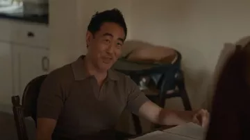 Rag & Bone Dark Brown Willy Mesh Short Sleeve Sweater Polo worn by Howard 'Chimney' Han (Kenneth Choi) as seen in 9-1-1 (S09E06)