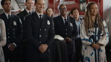 Reiss Daiya Placement Print Maxi Dress worn by Karen Wilson (Tracie Thoms) as seen in 9-1-1 (S09E06)