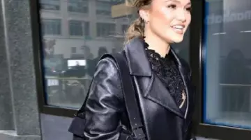 Leather Long Coat worn by Olivia Holt as seen in Good Morning America