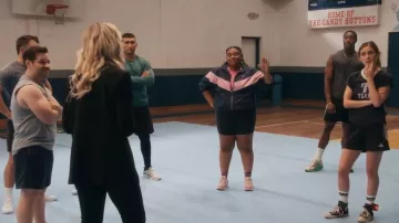 Adidas Black and White Athletic Shorts with Signature Stripes worn by Peaches (Taylor Dunbar) as seen in Stumble (S01E02)
