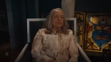 Lafayette 148 Gesture Print Silk Twill Button Down Blouse worn by Madeline 'Matty' Matlock (Kathy Bates) as seen in Matlock (S02E06)
