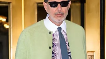Upper East Side Green Cardigan worn by Jeff Goldblum in NYC