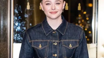 Tailored Denim Jacket worn by Chloë Grace Moretz in NYC 2025