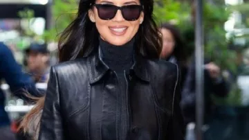 Leather Long Coat worn by Olivia Munn in Midtown NYC 2025