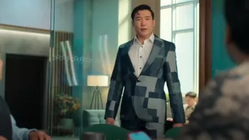 Twisted Tailor Suit Jacket in Denim Patch worn by Nicholas (Joel Kim Booster) as seen in Loot (S03E07)