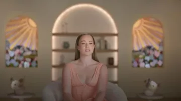 House of CB Orange Corset Midi Dress worn by Whitney Leavitt as seen in The Secret Lives of Mormon Wives(S03E05)