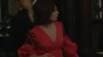 Elsbeth S3 Carrie Preston Pink Embellished Puff Sleeves Dress worn by Elsbeth Tascioni (Carrie Preston) in Elsbeth (S03)