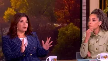 Chiara Boni La Petite Robe Goldas Pinstriped Double-Breasted Jacket worn by Ana Navarro as seen in The View on November 17, 2025