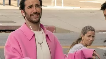 Jordan Firstman I Love LA Hot Pink Jacket worn by Charlie (Jordan Firstman) as seen in I Love LA (S01)