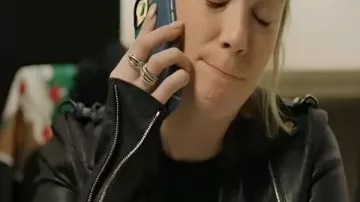 Christmas in Mistletoe 2025 Kabby Borders Leather Jacket worn by Willow (Kabby Borders) in Christmas in Mistletoe