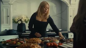 Lulus Black Square Neck Split Maxi Dress worn by Gigi (Nicôle Lecky) as seen in Wild Cherry (S01E05)