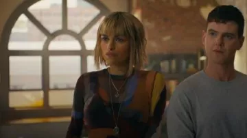 JW Anderson Abstract Print Sheer Top worn by Dr. Ingrid Derian (Eve Harlow) as seen in Watson (S02E06)