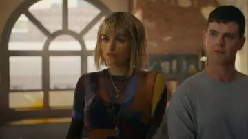 JW Anderson Abstract Print Sheer Top worn by Dr. Ingrid Derian (Eve Harlow) as seen in Watson (S02E06)