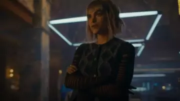 Zara Argyle Button Sweater Vest worn by Dr. Ingrid Derian (Eve Harlow) as seen in Watson (S02E06)