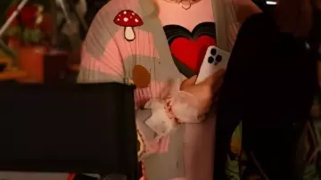 Mushroom Printed Cardigan worn by Ainsley (Stephanie Styles) in Loot