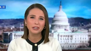 Veste tricotée Mango Pia portée par Elizabeth Schulze, vue dans Good Morning America le 18 novembre 2025