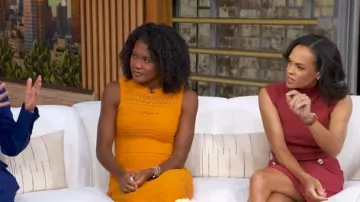 Pull à large épaule à col montant porté par Linsey Davis, tel que vu dans Good Morning America le 19 novembre 2025