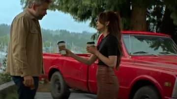 Chloe A-Line Leather Midi Skirt worn by Cassandra Lee (Kristin Kreuk) as seen in Murder in a Small Town (S02E08)