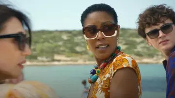 Carolina Herrera Brown Havana Two Tone Square Sunglasses worn by Jules (Christine Adams) as seen in Malice (S01E01)