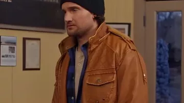The Spirit of Christmas Station Dane Woods Brown Leather Jacket worn by Dane Woods (Chase Garland) as seen in The Spirit of Christmas Station