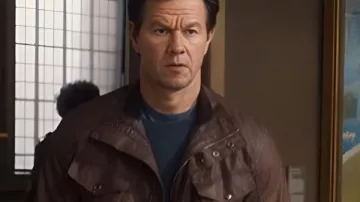 Mark Wahlberg Family Plan 2 Vintage Brown Leather Coat worn by Dan Morgan (Mark Wahlberg) as seen in The Family Plan 2