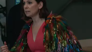 Elsbeth S03 Carrie Preston Tinsel Rainbow Jacket worn by Elsbeth Tascioni (Carrie Preston) in Elsbeth (S03)