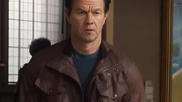 The Family Plan 2 Mark Wahlberg Leather Jacket In Brown worn by Dan Morgan (Mark Wahlberg) in The Family Plan 2