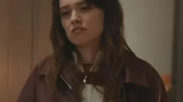 Daddy Issues S02 Aimee Lou Wood Burgundy Leather Jacket of Gemma (Aimee Lou Wood) in Daddy Issues