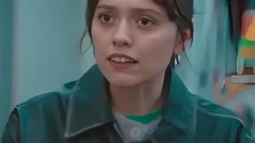 Daddy Issues S2 Aimee Lou Wood Leather Black Jacket worn by Gemma (Aimee Lou Wood) as seen in Daddy Issues