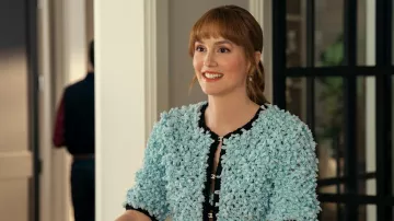 Chanel Light Blue & Black Silk Jacket worn by Abby Kaplan (Leighton Meester) in Nobody Wants This (S02E05)