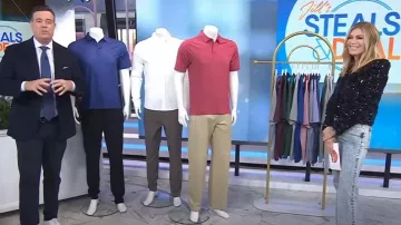 Chaqueta de hombro fuerte de L'Agence Shai Paillette llevada por Jill Martin vista en Today el 21 de noviembre de 2025